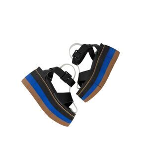 Naked Feet Altezza Platform Sandals Black Leather Strappy Chunky Size 10